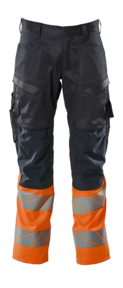 Bukse marine/ora 82c52 19679 hi-vis med knelommer stretchpanel