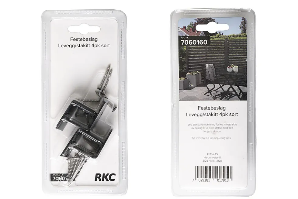 Festebeslag levegg/stakitt 4pk sort