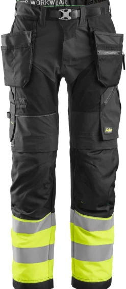 Håndverksbukse 6931 FlexiWork+ kl.1 Sort/HiVis gul str 92