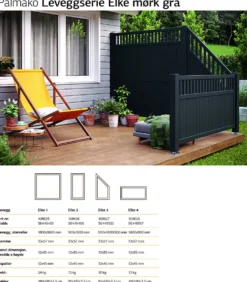Levegg Elke 180x90 gråmalt. 33x57 mm 12 mm panel
