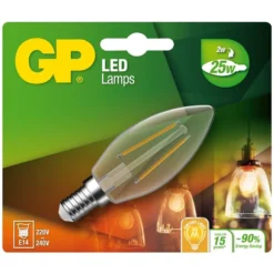 Lyspære led filament kronepære mini candle E14 2 Watt