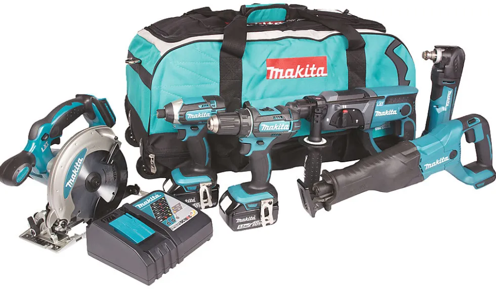 Makita kombosett DLX6038T 18V 6 deler med 3x5,0 Ah batterier og hurtiglader