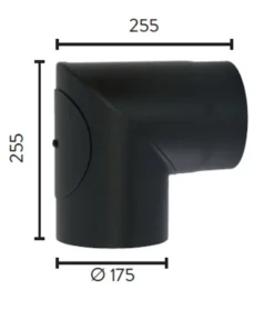 Røykrør ø175 90gr kne med luke mbe matt sort emalje 2,3mm