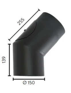 Røykrør ø150 45 gr kne m/luke 2,3mm matt sort emalje