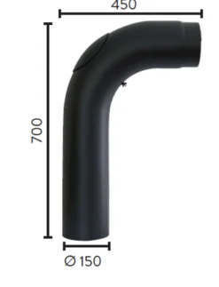 Røykrør helbøyd m/luke Ø150x700x450/90gr