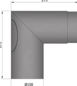 Røykrør vinkel ø150mm 90° sort m/luke