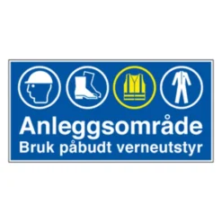 Skilt anleggsområde påb vern 60x40cm 1 mm pvc med refleks