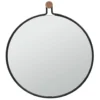 Veggspeil sem matt svart og eik speilflate ø45cm