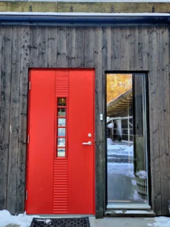 Ytterdør Lillehammer kompakt med glass svart høyre 100x210 cm